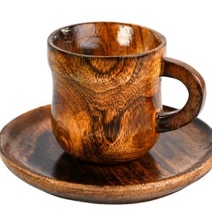 Handcrafted Wooden Coffee Cup & Saucer Set: Rustic Eco-Friendly Drinkware
