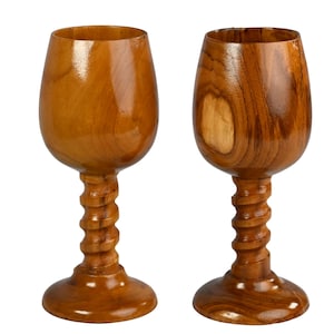 Rustic Wooden Goblet Set of 2 – Handmade Natural Wood Drinkware for Wine, Mead, Ale – Medieval Style Cups for Gifting & Table Decor
