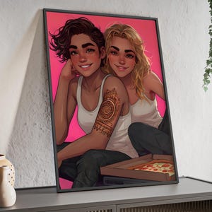 Romantic Lesbian Wall Art | Girlfriend Digital Poster Printable | LGBTQ+ Couple Artwork | Cozy Love Is Love Bedroom Wall Decor