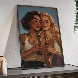 Sapphic Wall Art Bundle - Romantic Lesbian Couple Digital Prints - Love Illustration Set- Romantic Love Artwork -