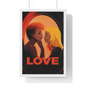 Retro Elegance: Lesbian Kisses Wall Art - Set of 3 Sapphic Prints for a Stylish Home Decor-