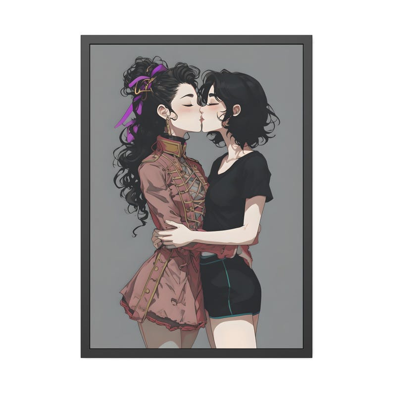 Romantic Lesbian Anime Art – Yuri Couple Kissing Poster (digital