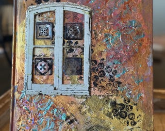 Hidden Cogs-Mixed Media Art Journal 7x9”-Lined Pages