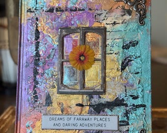 Faraway Places-Mixed Media Art Journal 7x9”-Lined Pages