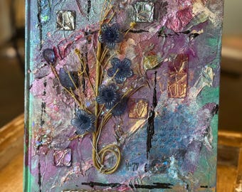 Fossil Florals-Mixed Media Art Journal 7x9”-Lined Pages