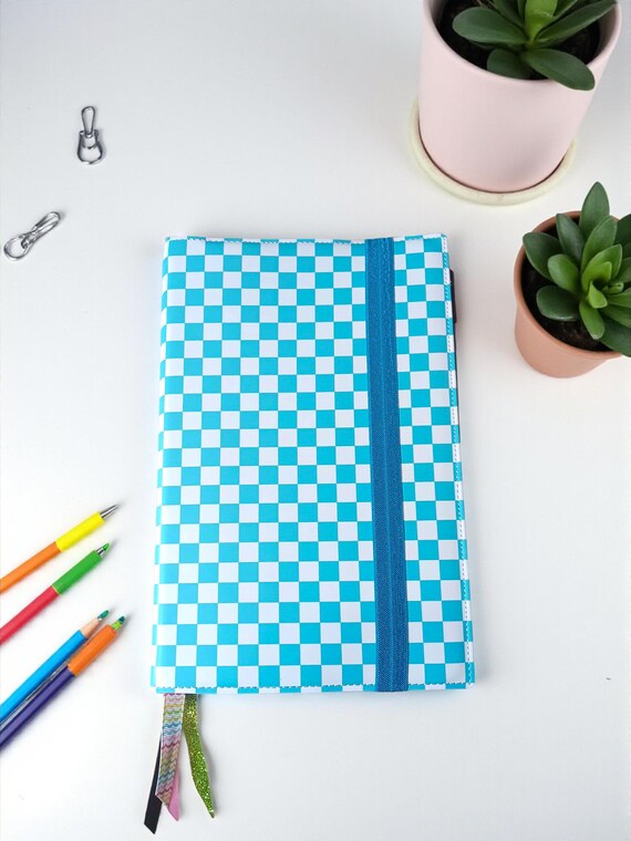 KJV Large Print Bible with Blue and White Checkered Simulated Leather Slip Cover and Tabs