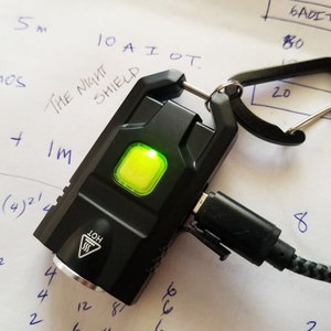 NIGHT SHIELD 300 Lumen Rechargeable Keychain Flashlight Compact LED - Black - Free Carabiner + Cable