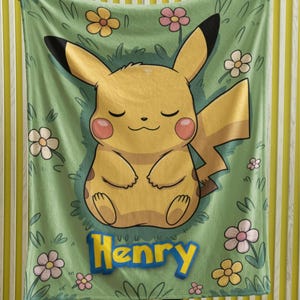 Pokémon inspired Blanket – Pikachu, Charmander, Squirtle & Bulbasaur Sleeping Design