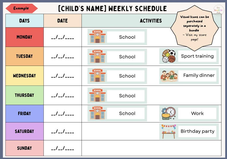 Editable Weekly Visual Schedule Templates (2 Layouts) | Routine Planner ...