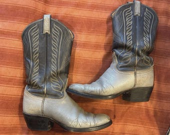 Vintage Tony Lama 8056 Western Cowboy Boots 7B Two Tone Leather USA Snip Toe