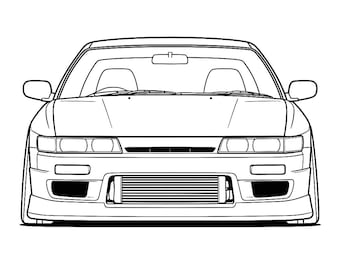 Nissan Silvia S13 Vista frontal SVG DXF descarga digital dibujo arte lineal jdm