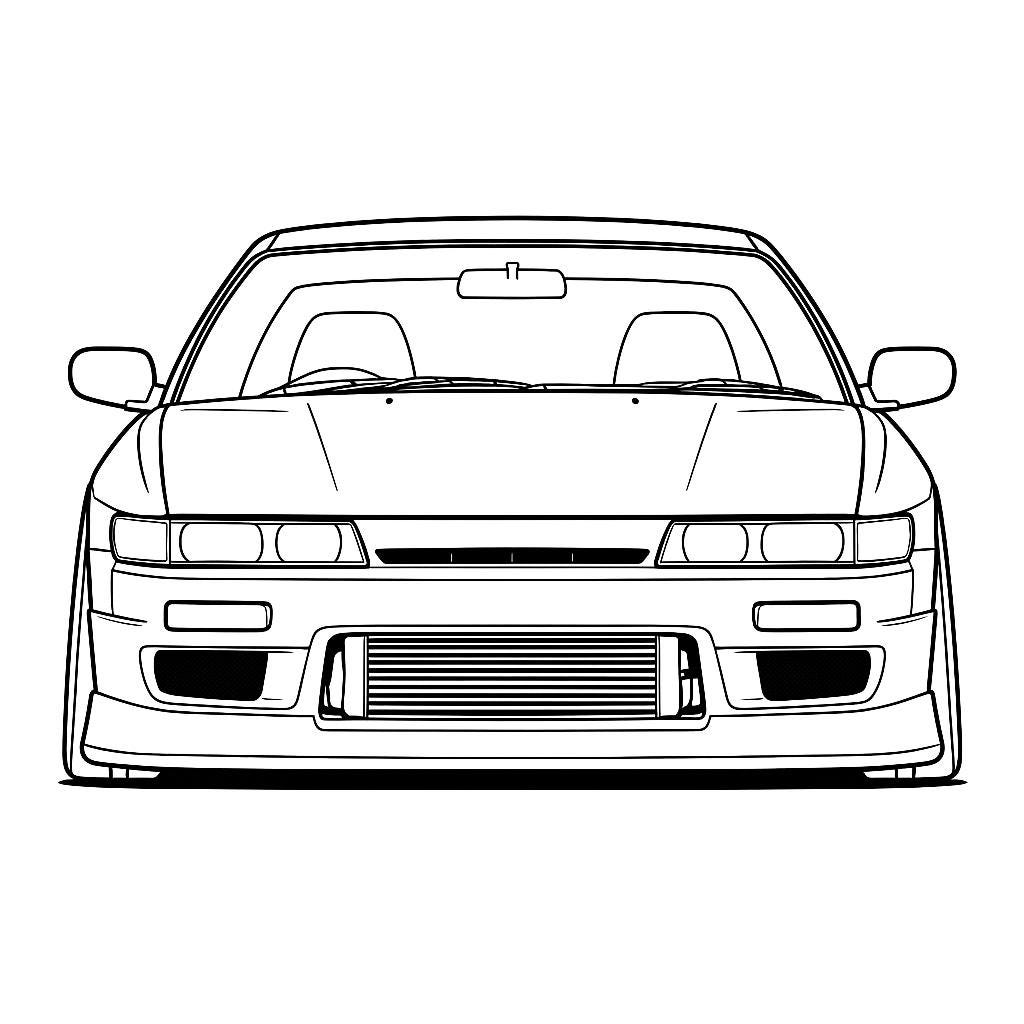 R·SILVIAページ Nissan Silvia S13 Front View SVG DXF Digital Download Drawing Line