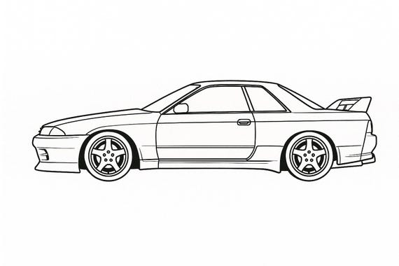 Nissan Skyline R32 Side View SVG DXF Digital Download Drawing Line