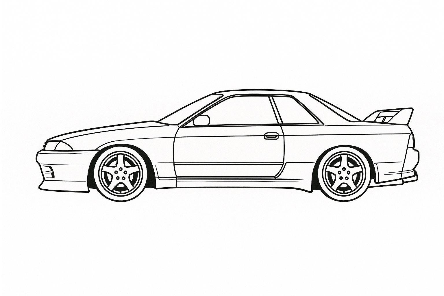 NISSAN スカイライン　R32 右側のみ Nissan Skyline R32 Side View SVG DXF Digital Download Drawing Line