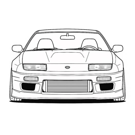 絵 Nissan 300zx Front View Digital Download SVG DXF Drawing Line Art