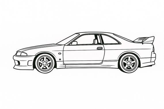 Nissan Skyline R33 Side View SVG DXF Digital Download Drawing Line