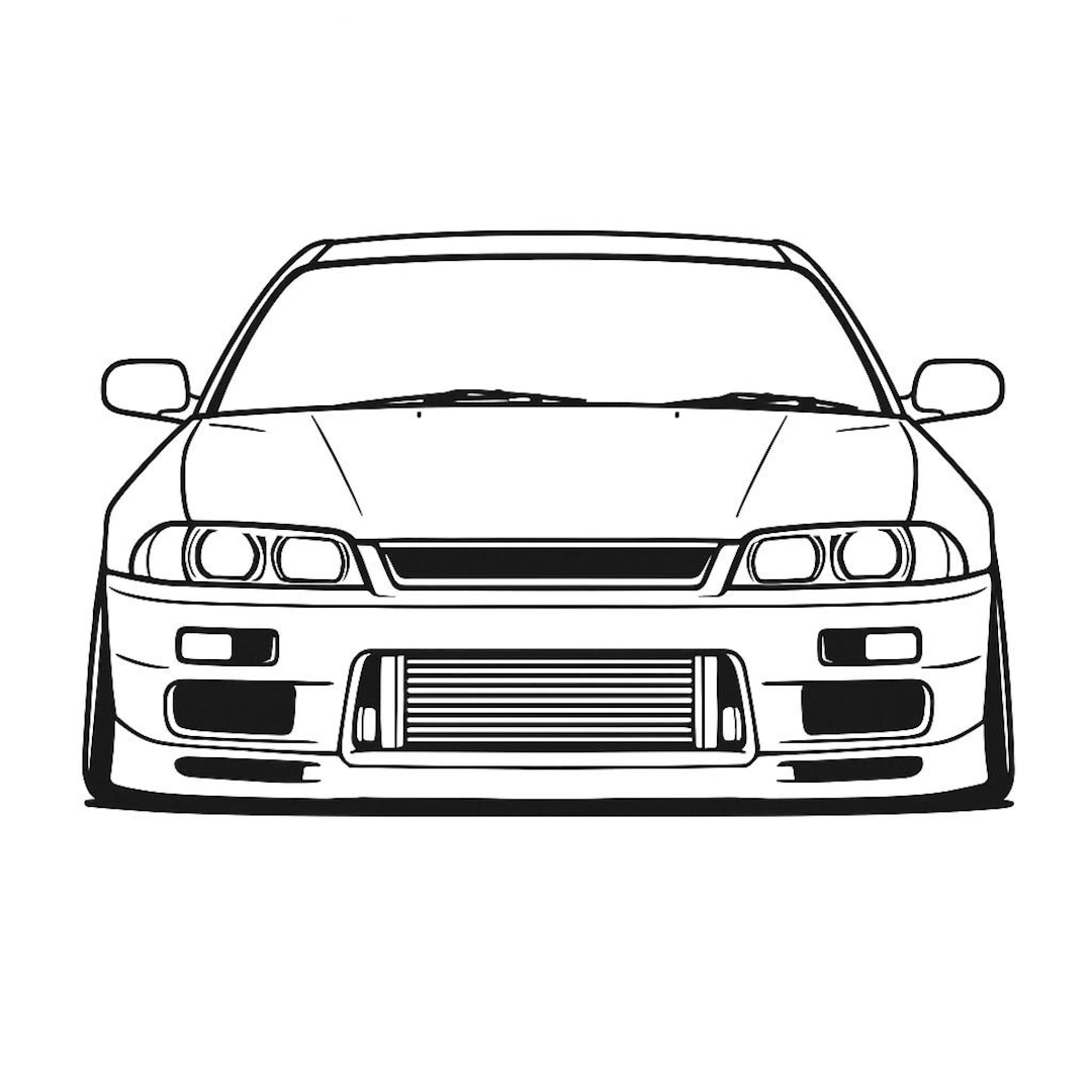 日産スカイライン R34 フロントビュー デジタルダウンロード 線画