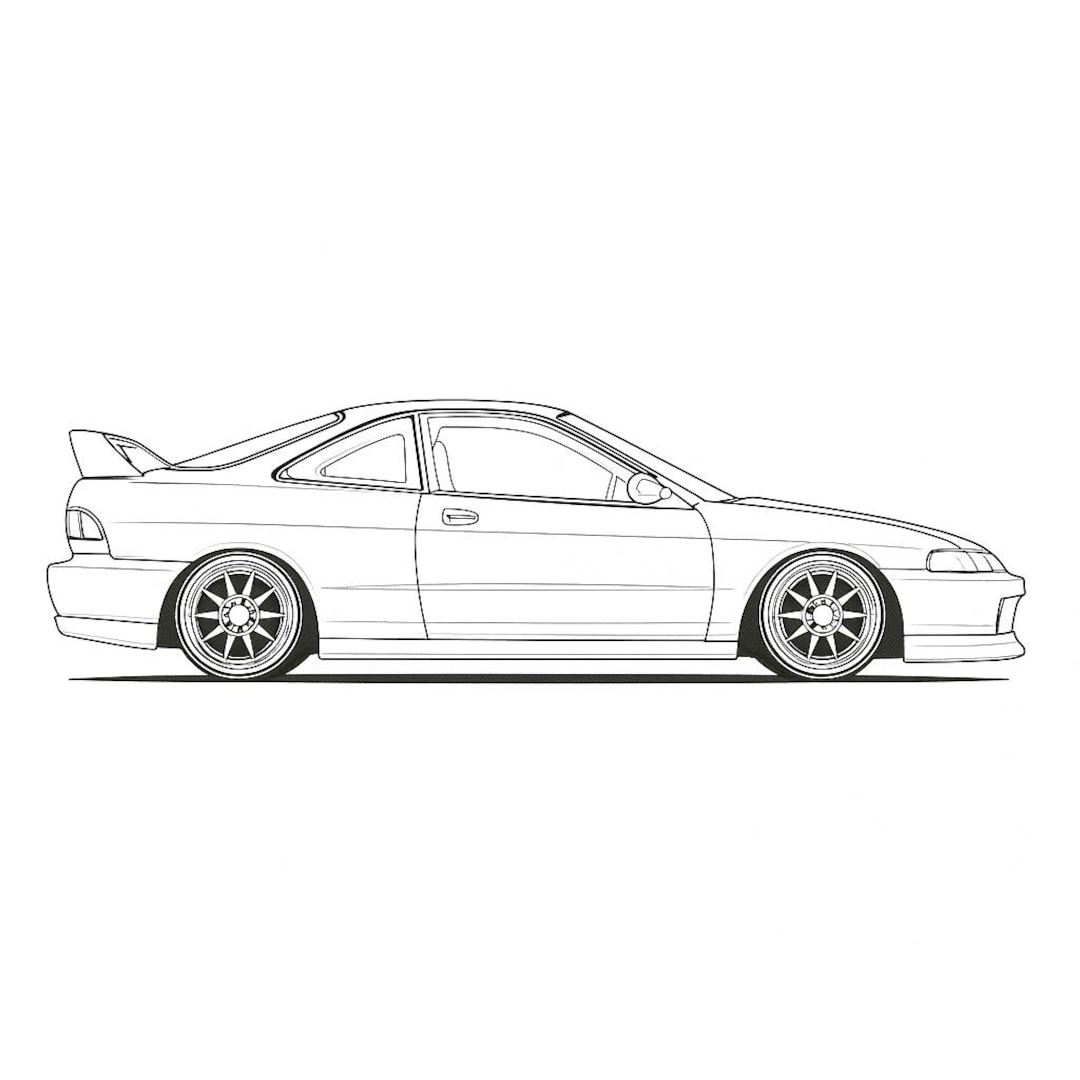 Honda Integra DC2 Side View SVG DXF Digital Download Drawing Line