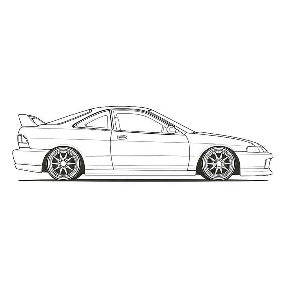 Honda Integra DC2 Side View SVG DXF Digital Download Drawing Line