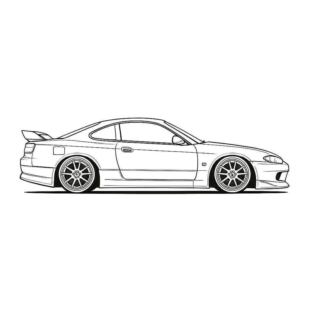 Nissan Silvia S15 Side View SVG DXF Digital Download Drawing Line