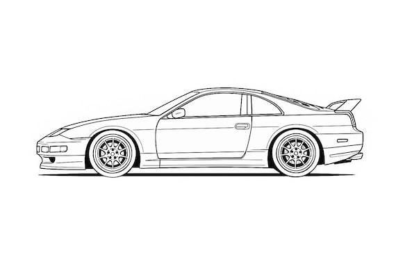 Nissan 300zx Side View Instant Download SVG DXG Drawing Line Art