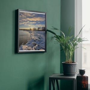 Frozen Shoreline Sunset Printable Wall Art - Winter Lake Portrait Photo - Unframed Poster