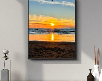 Fiery Ocean Beach Golden Sunset - Portraits de plage - Poster - Ocean Beach - Poster (sans cadre)