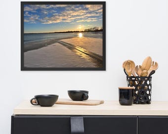 Frozen Lake Sunset - Landscape Wall Art - Winter Reflection Nature - Framed