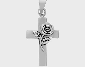 Colgante rosacruz con cruz floral en plata de ley