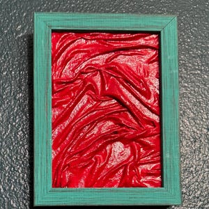 Crimson Red Fabric Art in Teal Frame