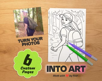Libros para colorear personalizados basados en tus fotos / 6 páginas personalizadas / Descarga digital