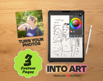 Libros para colorear personalizados basados en tus fotos / 3 páginas personalizadas / Descarga digital