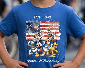 America 250th Anniversary Kids Shirt, USA 250 Independence Day Toddler T-Shirt, Disney 1776-2026 Bodysuit