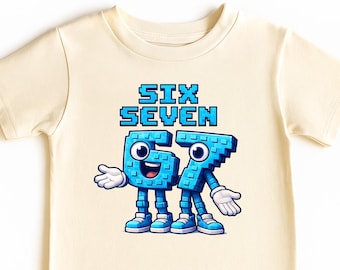 Funny 67 Six Seven Meme Shirt for Kids, 6-7 Gamer Tee, Pixel Retro Video Game Graphic T-Shirt, Viral Meme Birthday Gift