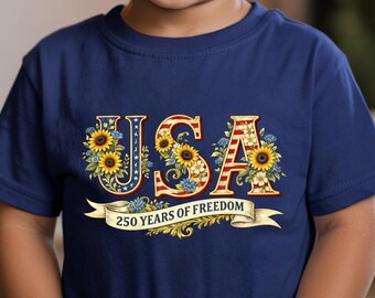 Camiseta infantil de los 250 años de EE. UU. - Girasol patriótico del 4 de julio