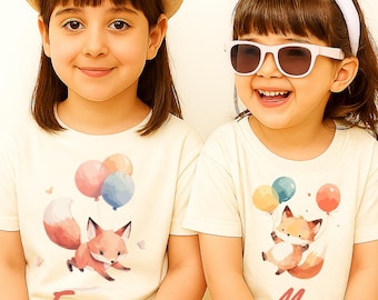 Personalized Watercolor Fox Birthday Shirt, Zoo Animals Birthday Tee,  Custom Birth Day Animal T-shirt