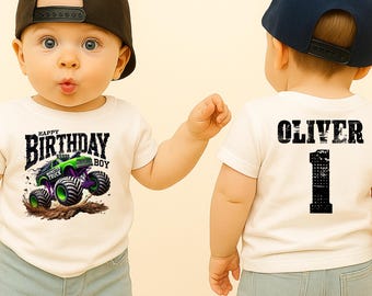 Personalized Monster Truck Birthday Shirt for Boys, Custom Name & Age Truck Tee, Monster Truck Party Shirt