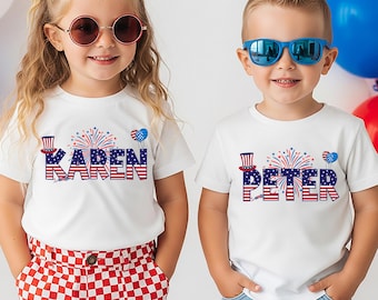 Personalized 4th Of July Shirt, Kids Celebration Tee, USA Patriotic Custom Name T-Shirt, Independence Day, American Kids Tee