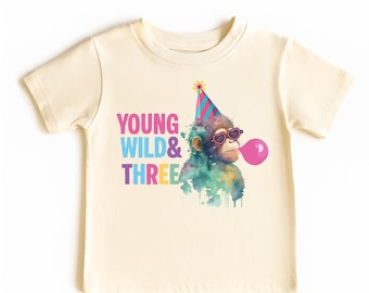 Young Wild and Three Shirt: Zoo Animal 3rd Birthday Outfit, Safari Zoo Party Tee, Trendy Third Birthday Outfit