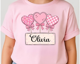 Personalized Girls Pink Shirt, Custom Name Pink Heart Tee, Kids Outfit