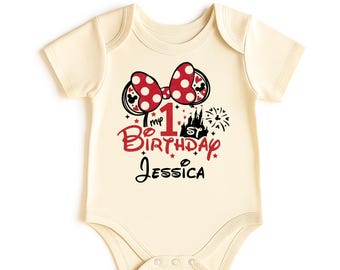 Personalized Minnie Mouse 1st Birthday Outfit, Light Pink Disney Tee