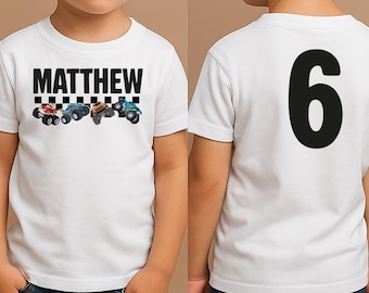 Personalized Monster Truck Birthday Shirt, Custom Name & Age Tee, Boys Monster Truck Birthday Outfit, Toddler Racing Car Birthday Shirt