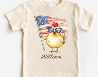 Patriotic Chicken Shirt for Kids, Personalized 4th Of July Shirt, Kids Celebration Tee, American Kids Baby Bodysuit