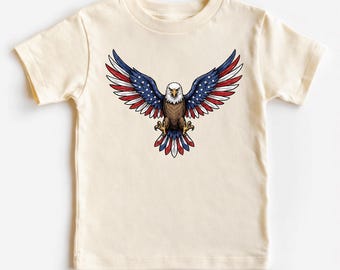 Camiseta infantil American Eagle, camiseta patriótica de EE. UU., camiseta roja, blanca y azul.