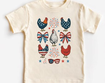 Patriotic Chicken Shirt for Kids, Funny 4th of July Chicken Tee, Red White Blue Farm Animal Shirt