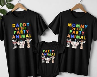 Personalized Party Animal Family Shirts, Custom Mommy Daddy Sister Brother Matching Zoo Theme Outfits