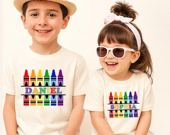 Custom Kids Crayon Shirt - Rainbow Name, Back to School Tee