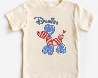 Personalized Birthday Shirt, Patriotic Balloon Dog Bodysuit, Custom Name Kids Birthday Shirt, USA Party Outfit, Fourth of July Tee