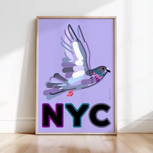 New York Tauben gerahmte Wandkunst - 24x36 Zoll Holzrahmen - Urbane Vogel Illustration - fertig zum Aufhängen