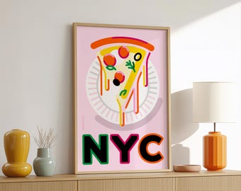New York Pizza Wall Art – NYC Poster Print – Pepperoni Slice Illustration – Museum Quality Matte Decor – Multiple Sizes